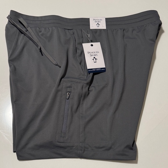 Original Penguin Athletic Shorts Mens XL Gray Zip Pocket Penguin Sport - Picture 1 of 4